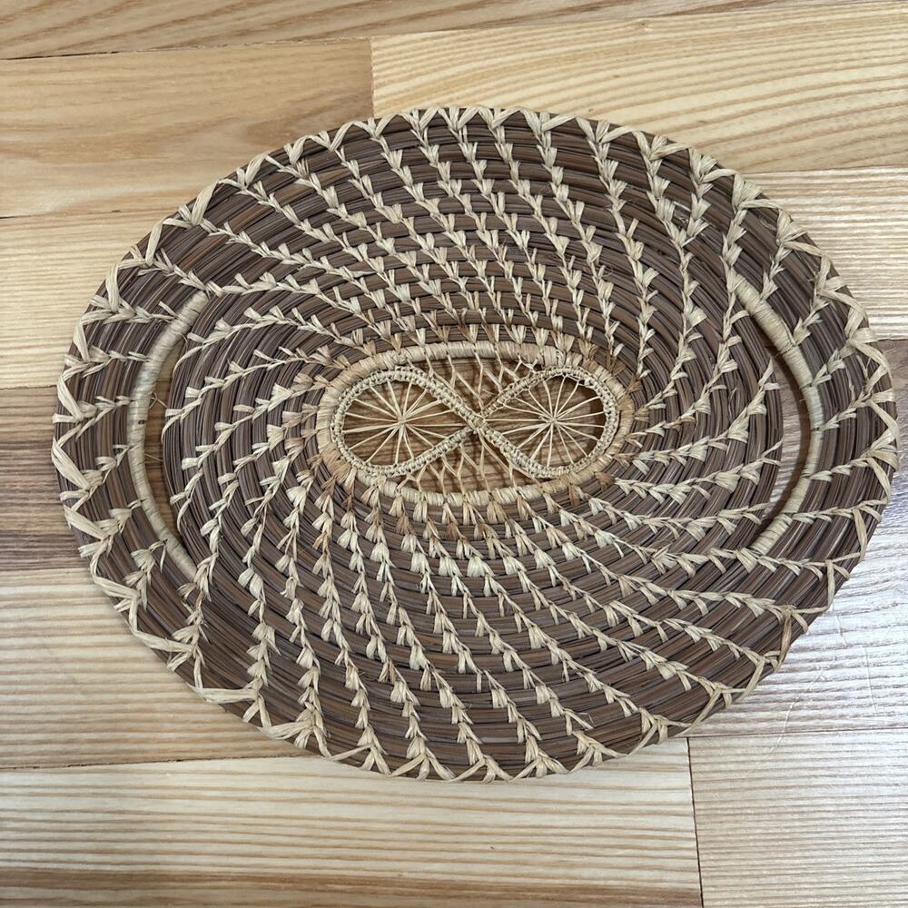 Coushatta Pine Needle Woven Basket Tray Figure 8/Infinity Design Hand Crafted LA